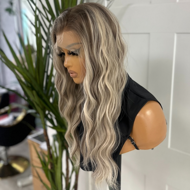 Wavy Rooted Icey Blonde Lace Front Wig - Toria - estellewigsandmore.co.uk Synthetic Lace front wig