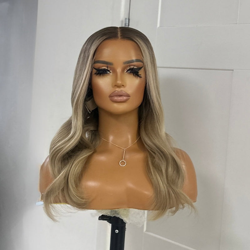 16 inches  Rooted Light  Blonde  Human Hair Lacefront Wig-ESHA