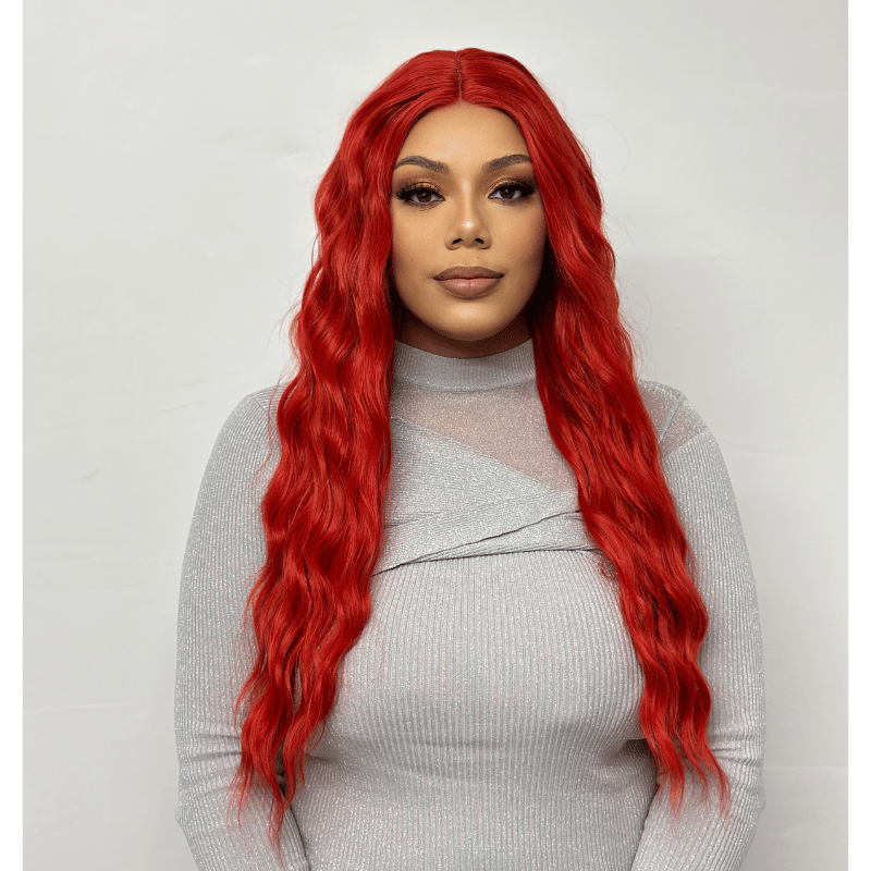 SIA-Red Long Wavy Synthetic T Lace Front Wig