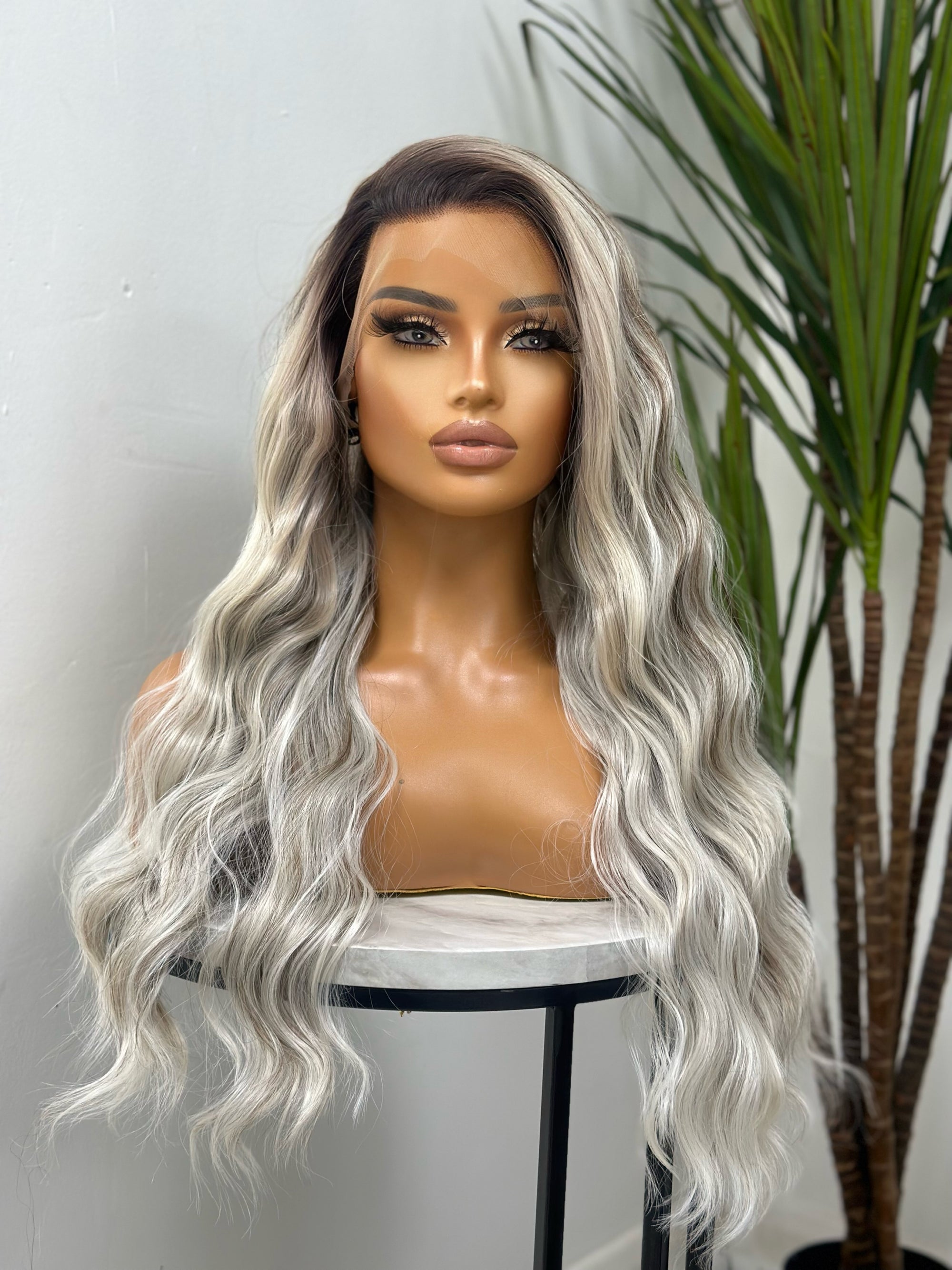 LITZY-Long Platinum Blonde Mix Wavy Synthetic Lace Front Wig
