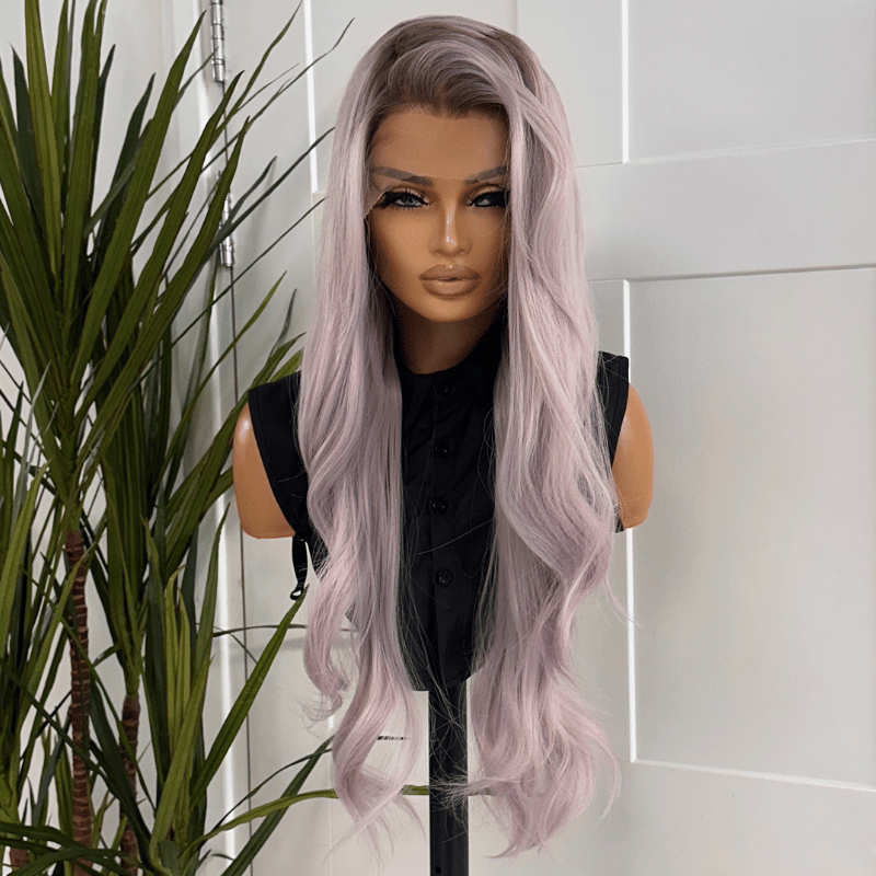 Rooted Lavender Lace Front Wig | 26 Inch Synthetic Heat Safe Wig-Aurielle - estellewigsandmore.co.uk