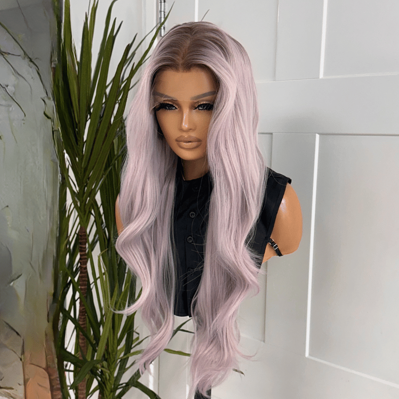 Rooted Lavender Lace Front Wig | 26 Inch Synthetic Heat Safe Wig-Aurielle - estellewigsandmore.co.uk