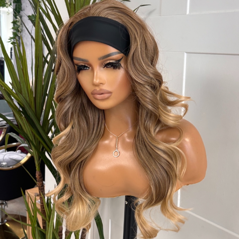Caramel Blonde Wavy Headband Wig | 20 nch Synthetic Heat Safe Wig--Esme/17 - estellewigsandmore.co.uk wigs