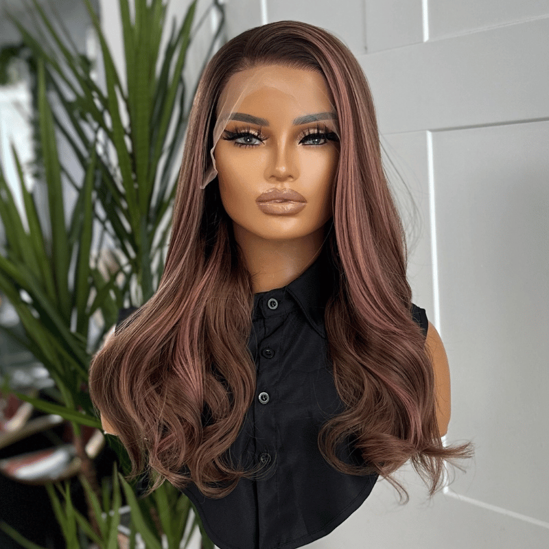 Light Brown Pink Balayage Heat Safe Synthetoc Lace Front Wig-Selina - estellewigsandmore.co.uk Synthetic Lace front wig