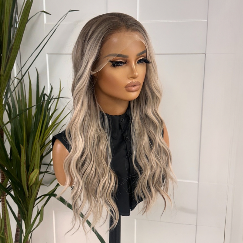 Wavy Rooted Icey Blonde Lace Front Wig - Toria - estellewigsandmore.co.uk Synthetic Lace front wig