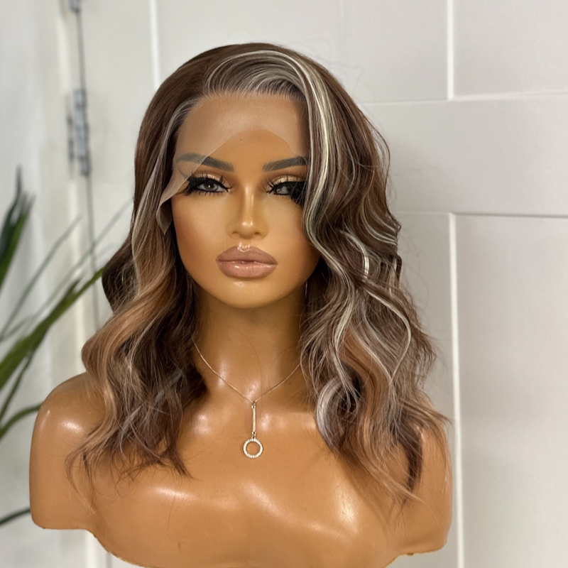 Caramel Brown Lace Front Wig with Scandi Hairline | Beige Blonde Highlights-Eliza