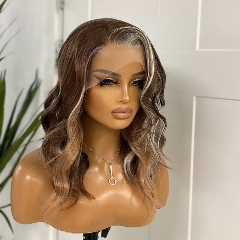 Caramel Brown Lace Front Wig with Scandi Hairline | Beige Blonde Highlights-Eliza