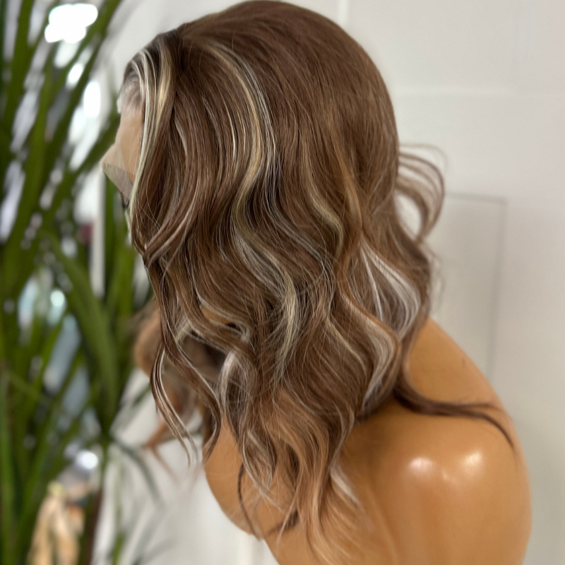 Caramel Brown Lace Front Wig with Scandi Hairline | Beige Blonde Highlights-Eliza