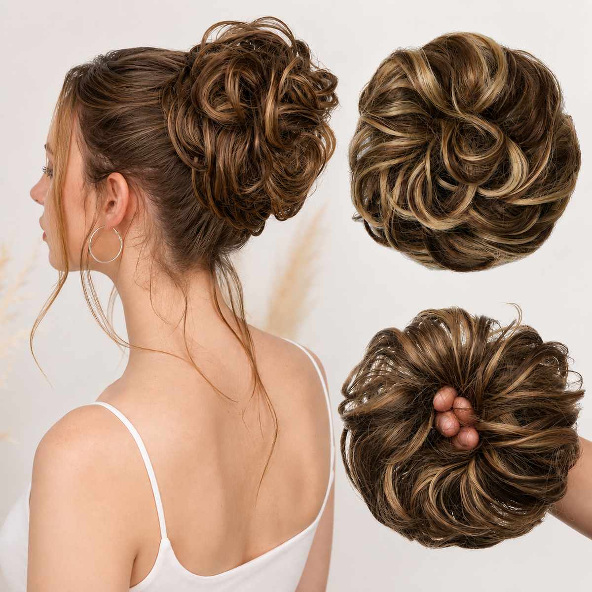 Curly Messy Bun Hair Scrunchie | Synthetic Heat Resistant Hair Piece