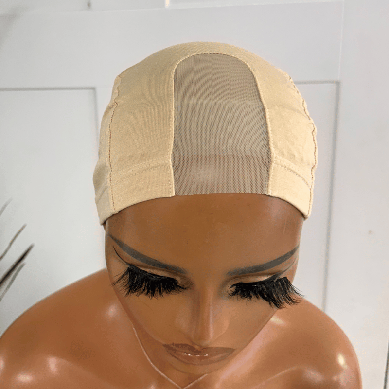 Beige Bamboo Wig Cap with Mesh Front – Soft, Breathable Wig Liner for Lace Wigs