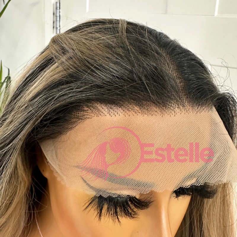 Long Body Wave Brunette With Blonde Highlights Lace Front Wig - Faye - estellewigsandmore.co.uk Synthetic Lace front wig