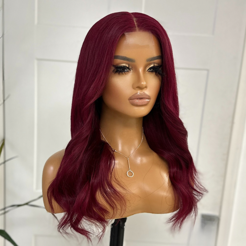 18’’ Dark Red  Lace Closure  Human Hair Wig-ALEX