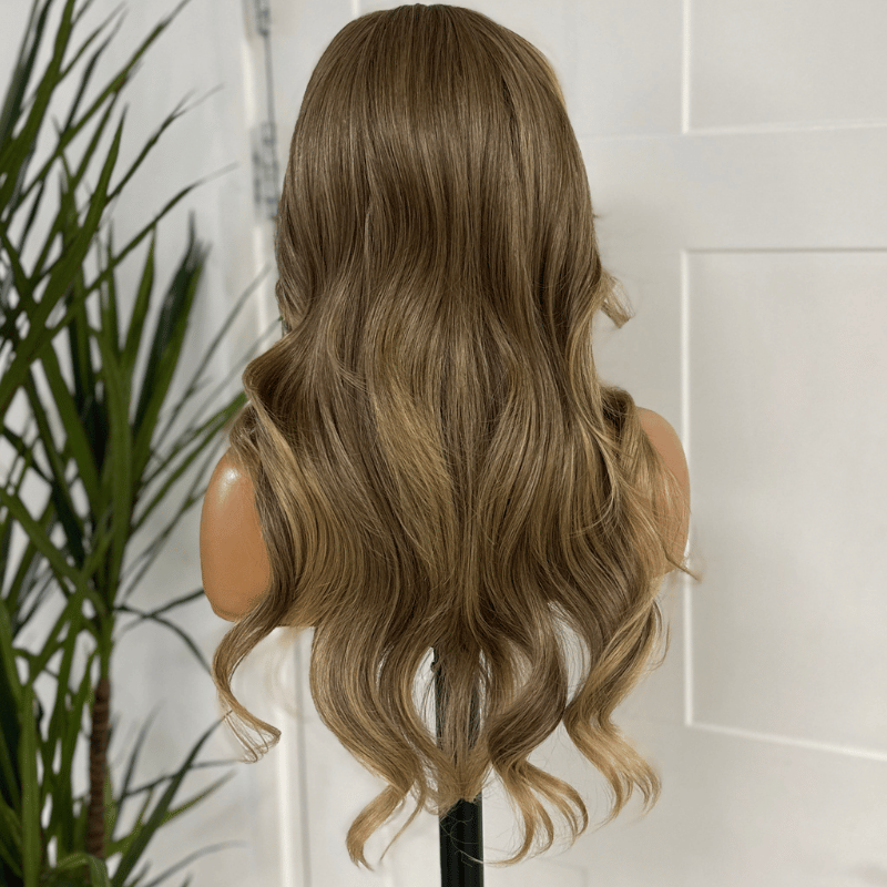 Dark Caramel Brown Lace Front Wig with Caramel Blonde Face-Framing Highlights-Kerry/25