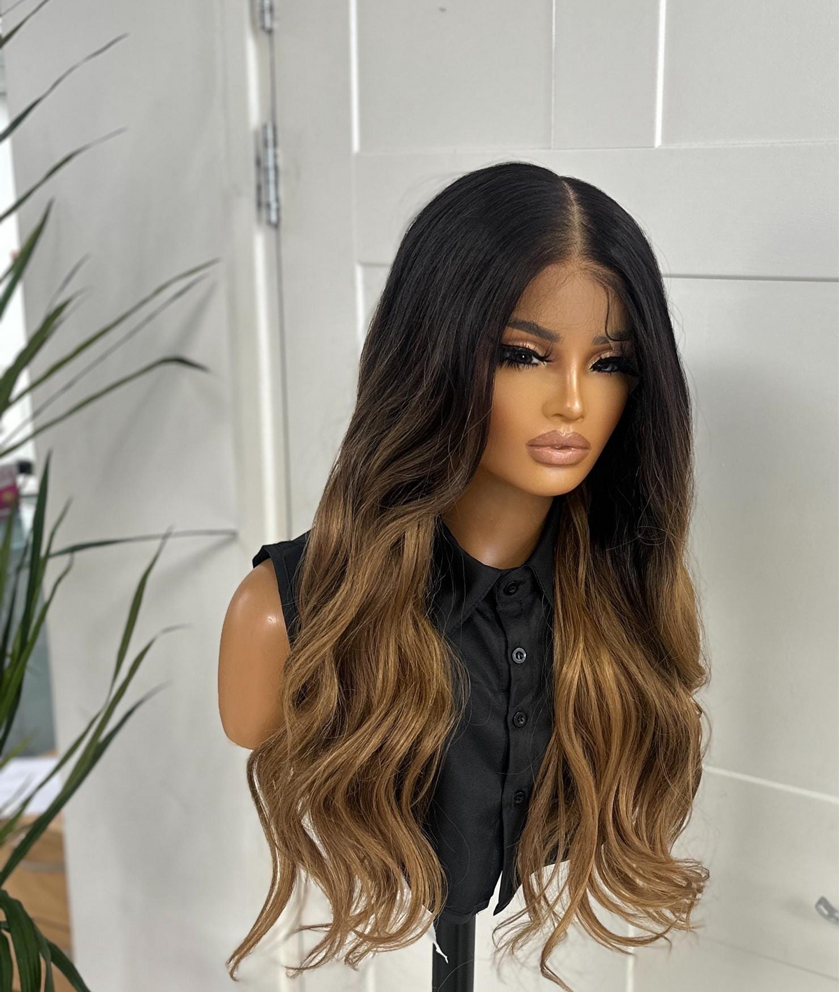 Long Wavy Lace Front Wig | Honey Blonde &amp; Brown Ombre -Natasha - estellewigsandmore.co.uk WIG