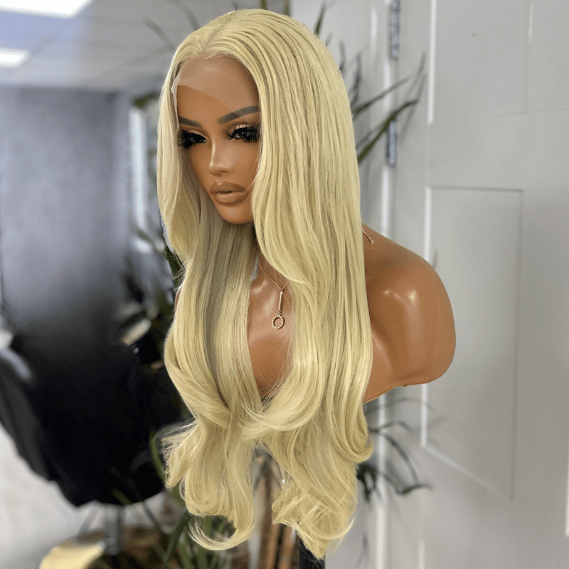 24 Inch Bleach Blonde Lace Front Wig | Heat Safe Synthetic-Ember - estellewigsandmore.co.uk SYNTHETIC WIG