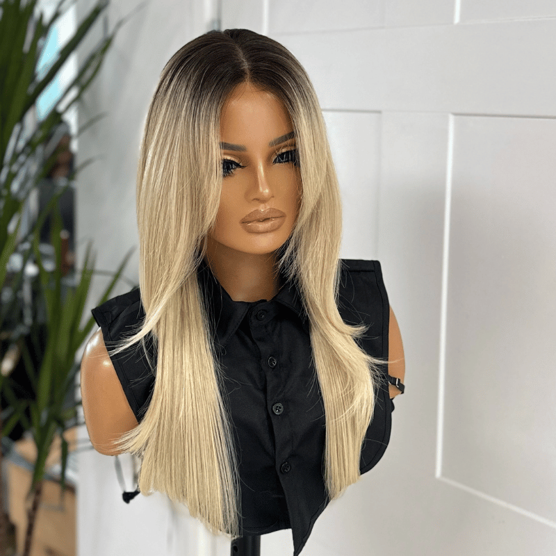 Layered Rooted Light Blonde Monofilament Synthetic  Lace Front Wig-EVIE - estellewigsandmore.co.uk