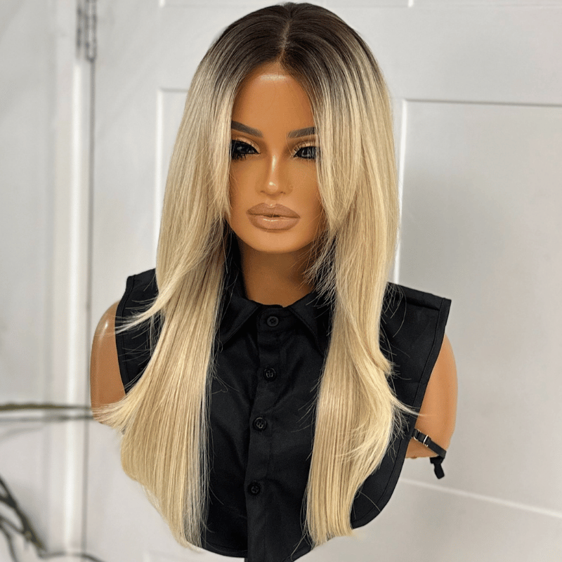 Layered Rooted Light Blonde Monofilament Synthetic  Lace Front Wig-EVIE - estellewigsandmore.co.uk