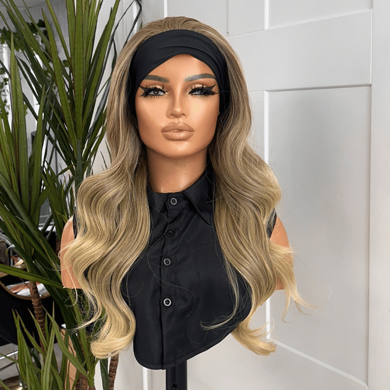 Dark Blonde Luxe Waves Headband Wig | 20 nch Synthetic Heat Safe Wig--Esme/356 - estellewigsandmore.co.uk wigs