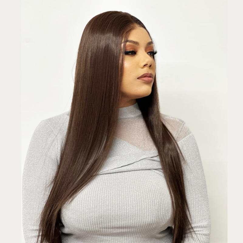 EVITA 13 by 6 Chocolate Brown Straight Lace Frontal Wig estellewigsandmore