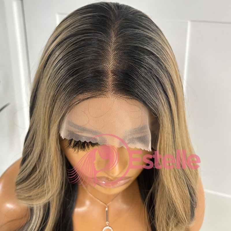 Long Body Wave Brunette With Blonde Highlights Lace Front Wig - Faye - estellewigsandmore.co.uk Synthetic Lace front wig