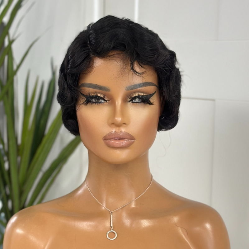 Finger Wave Pixie Wig | Premium Human Hair Mix | 4” Lace Part -Milan