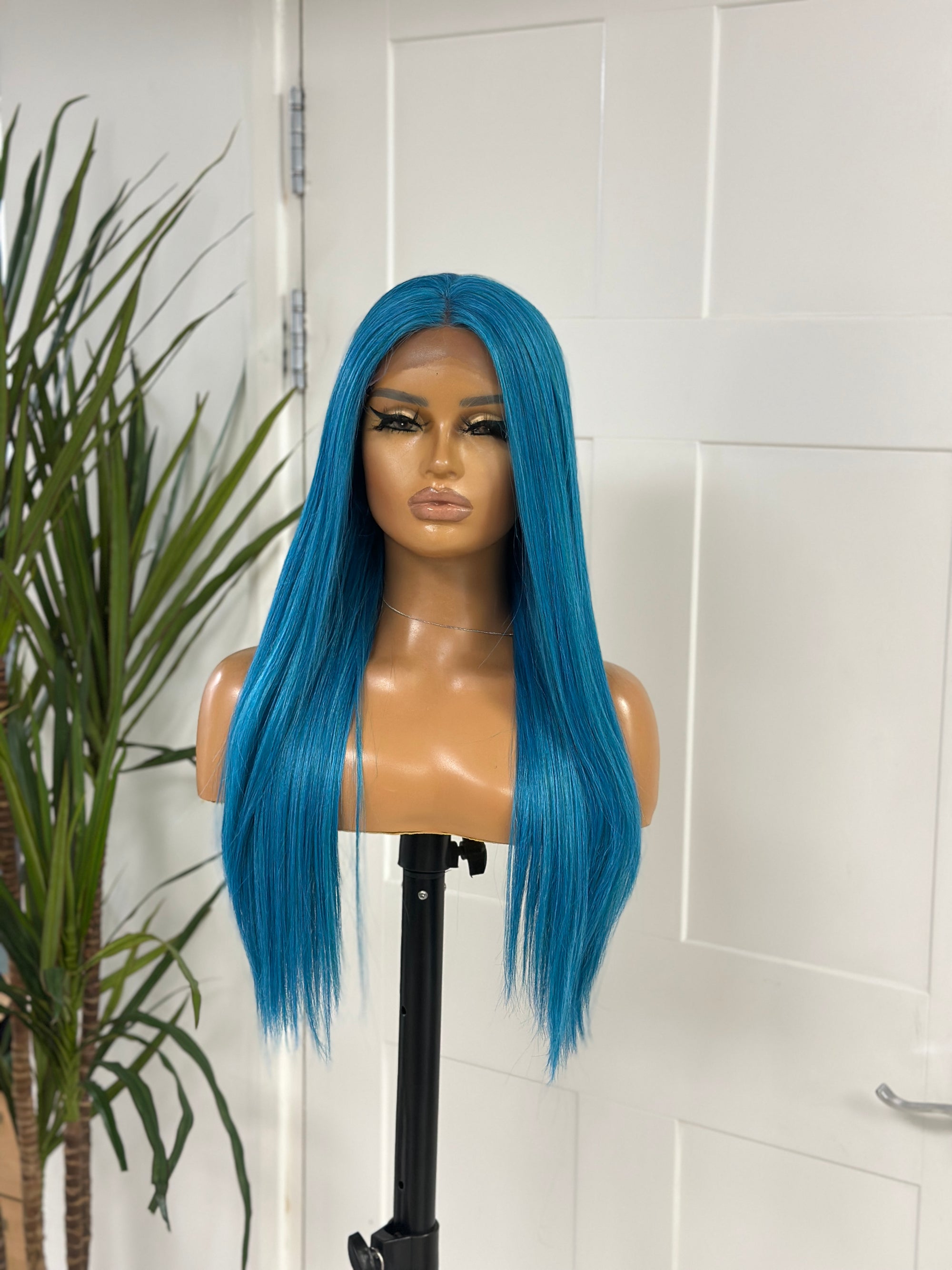 Long Straight Aqua Blue Synthetic Lace Front Wig -Ewd 54 - estellewigsandmore.co.uk