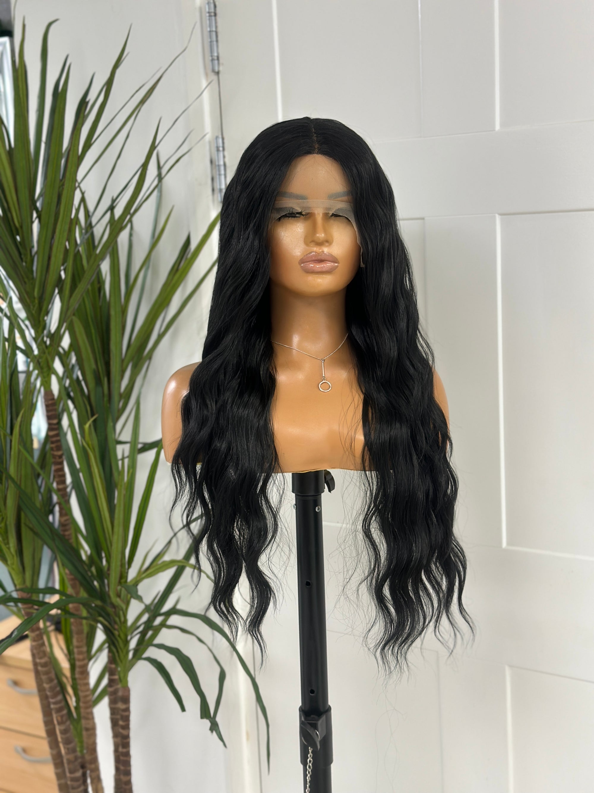 Jet Black Long Wavy Wig | T Part Lace Frontal |22-24” -EWD 45 - estellewigsandmore.co.uk