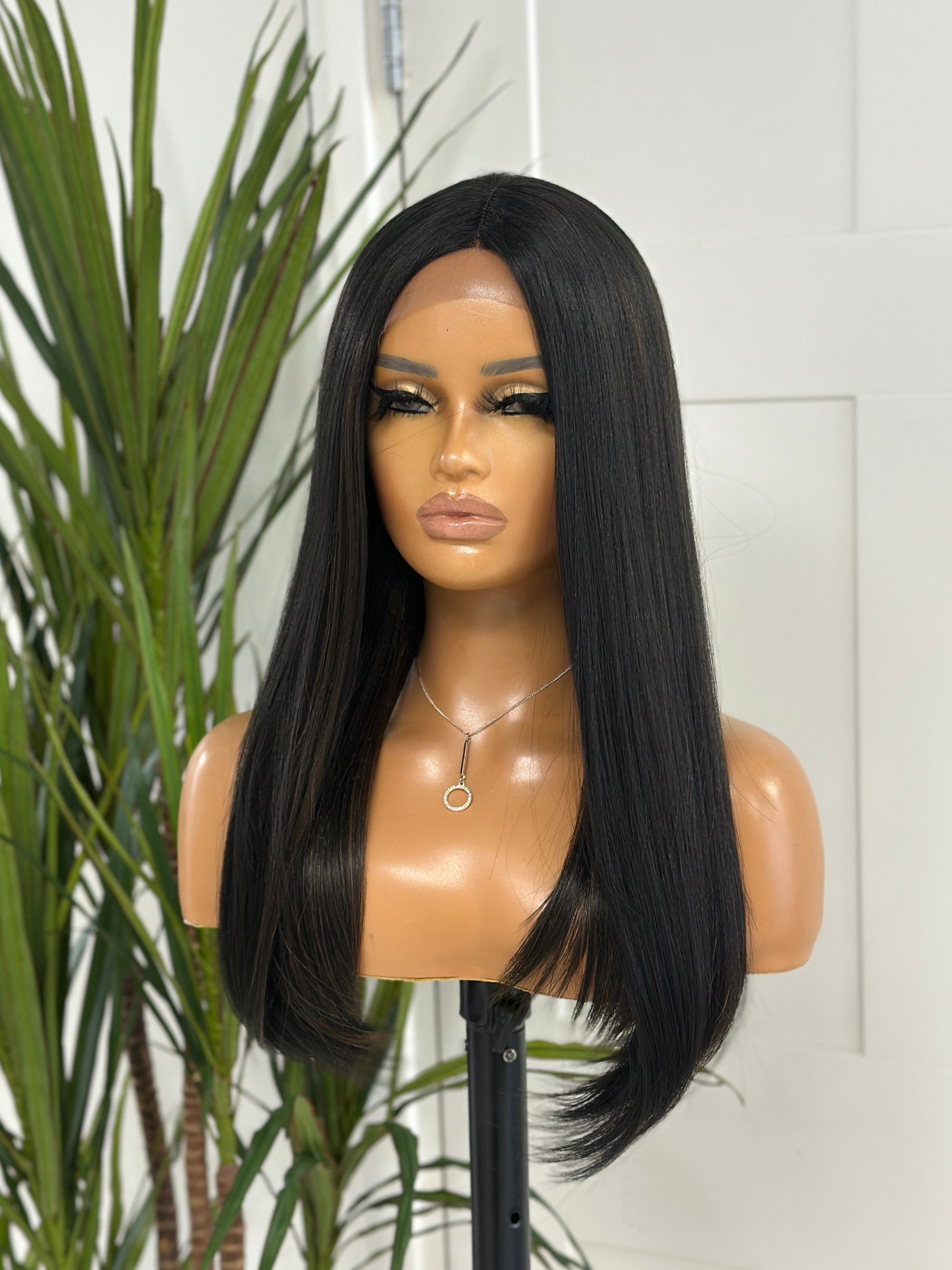 Bob Wig with Silk Base | Natural Black with Blonde Highlights | 18–20”-EWD 41