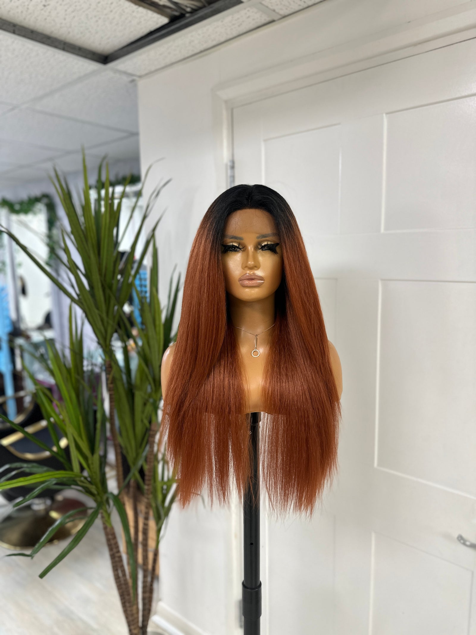 Long Rooted Black/ Copper Red Textured Synthetic Lace Front Wig- EWD 70 - estellewigsandmore.co.uk
