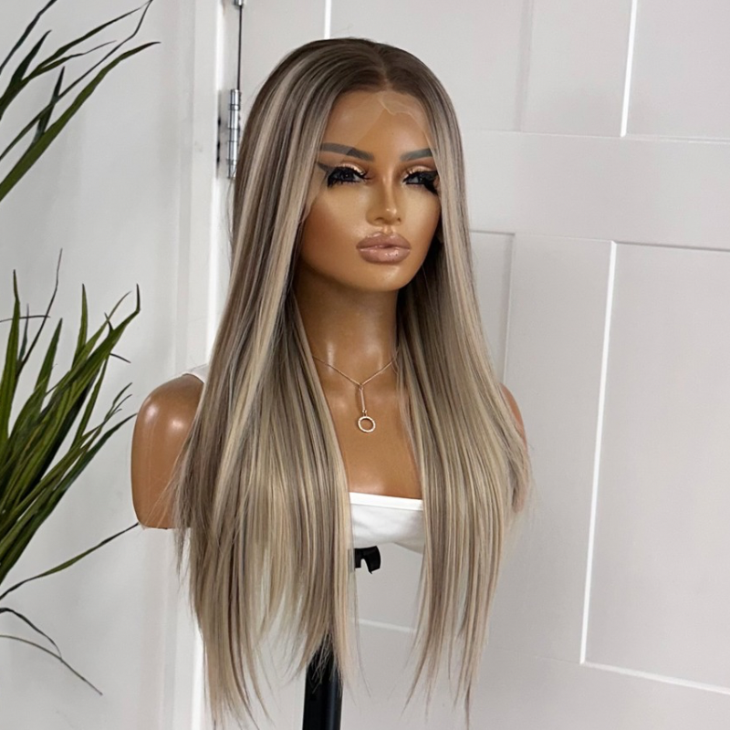 Amy- Ice Mocha Blonde Long Straight Lace Front Wig