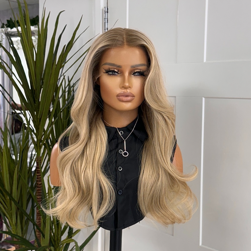 18” Creamy Beige Blonde Lace Front  Human Hair Wig-Adina