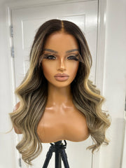 JULIA -18''Rooted Brown/Blonde  Human Hair HD Lace Frontal Wig