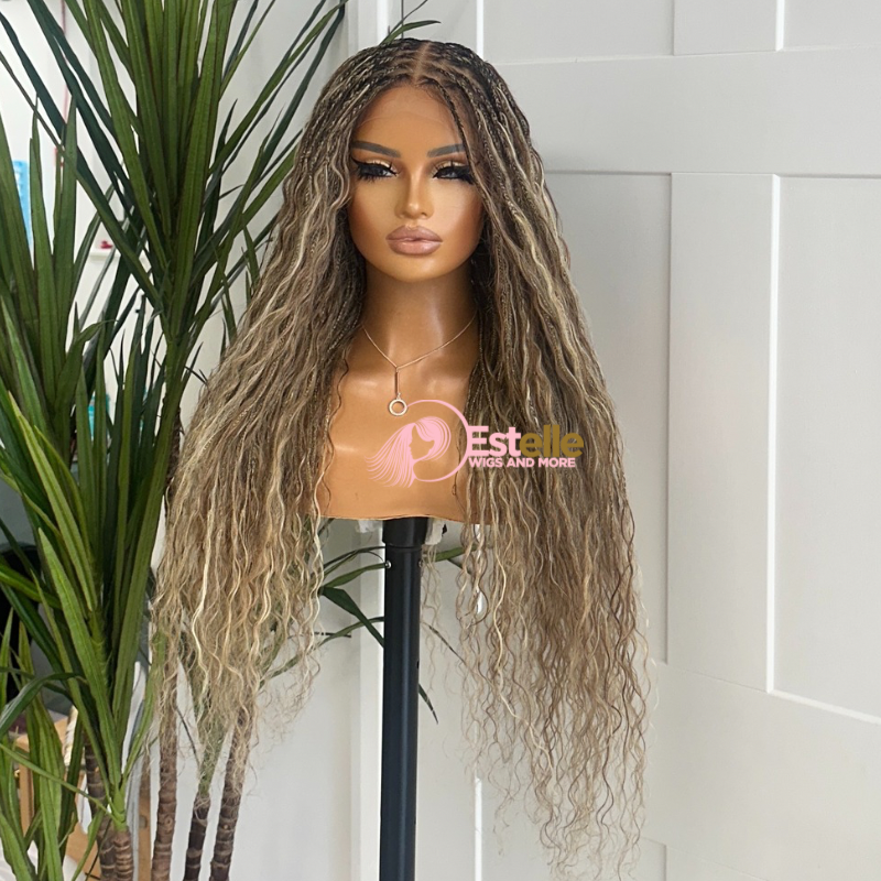 Mixed Blonde Boho  Braids Human Hair Lace Closure Wig-TIA/03