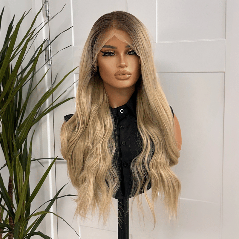 Rooted Blonde Wavy 13x6 Lace Front Synthetic Wig | Heat Safe -Chiara - estellewigsandmore.co.uk