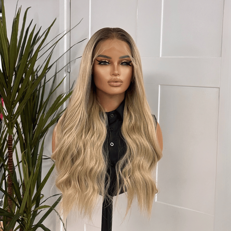 Rooted Blonde Wavy 13x6 Lace Front Synthetic Wig | Heat Safe -Chiara - estellewigsandmore.co.uk