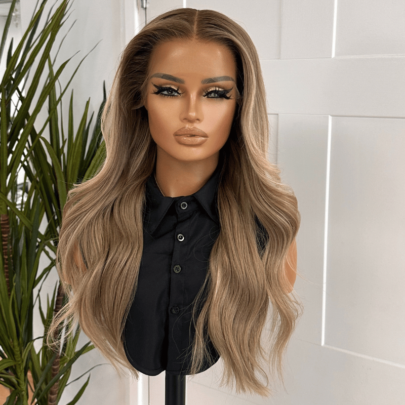 Rooted Dark Blonde to Light Blonde Ombré Human Hair Lace Frontal Wig -MIAH
