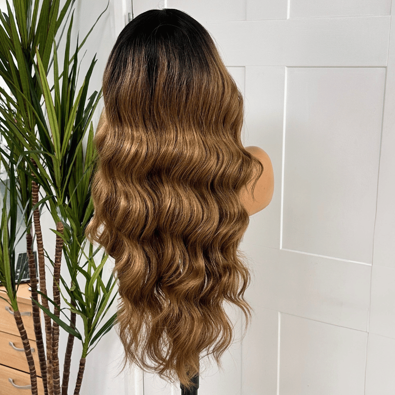 Rooted Dark Brown to Rich Caramel Ombre Lace Front Wig-Alicia