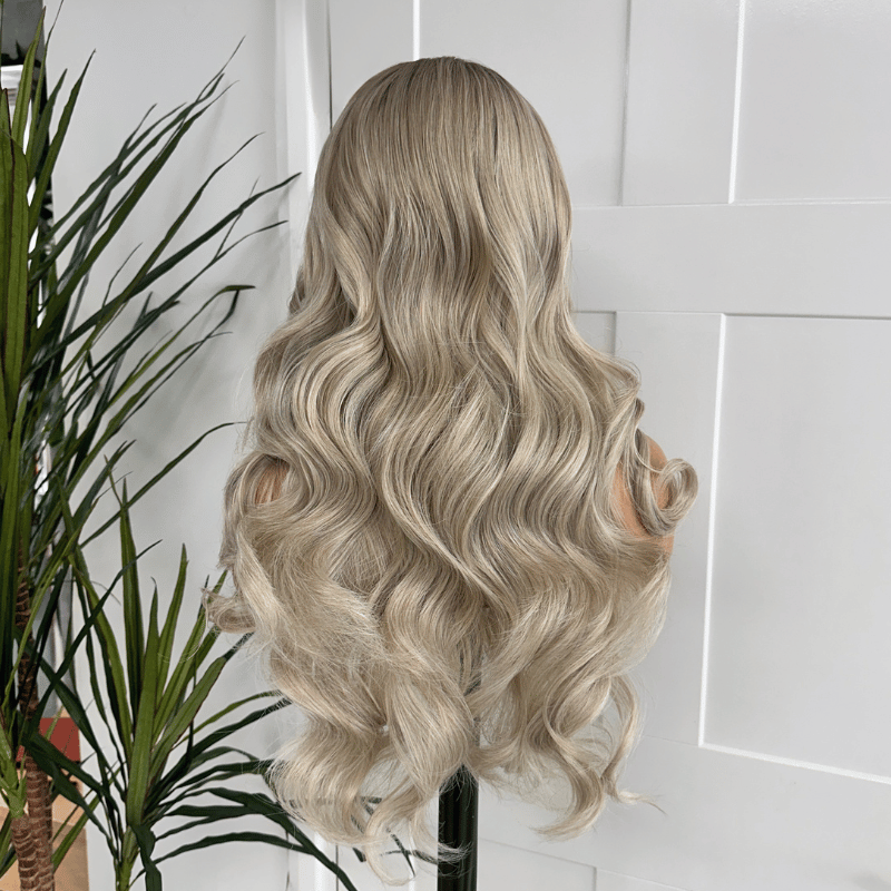 Rooted Light Blonde Wavy Synthetic Lace Front Wig-CLAIRE