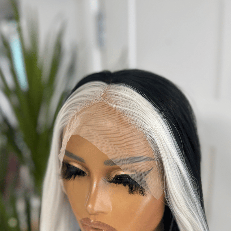 24 Inch Black and White Split Lace Front Wig | Heat Safe-Stormi - estellewigsandmore.co.uk Synthetic Lace front wig