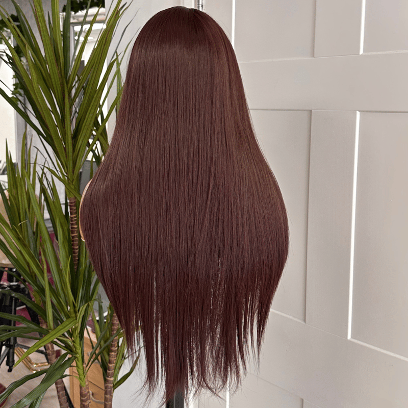 Mahogany Brown 13x6 Lace Front Wig | 28 Inch Synthetic Straight Wig-Sira - estellewigsandmore.co.uk
