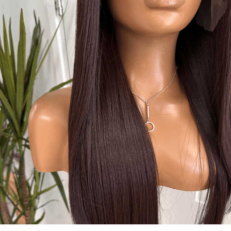 Mahogany Brown 13x6 Lace Front Wig | 28 Inch Synthetic Straight Wig-Sira - estellewigsandmore.co.uk