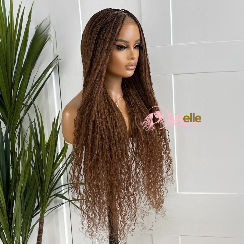 Long Auburn Boho  Braids Human Hair Lace Closure Wig-T1A/30