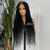 Long Black Boho  Braids Human Hair Lace Closure Wig-T1A/1B