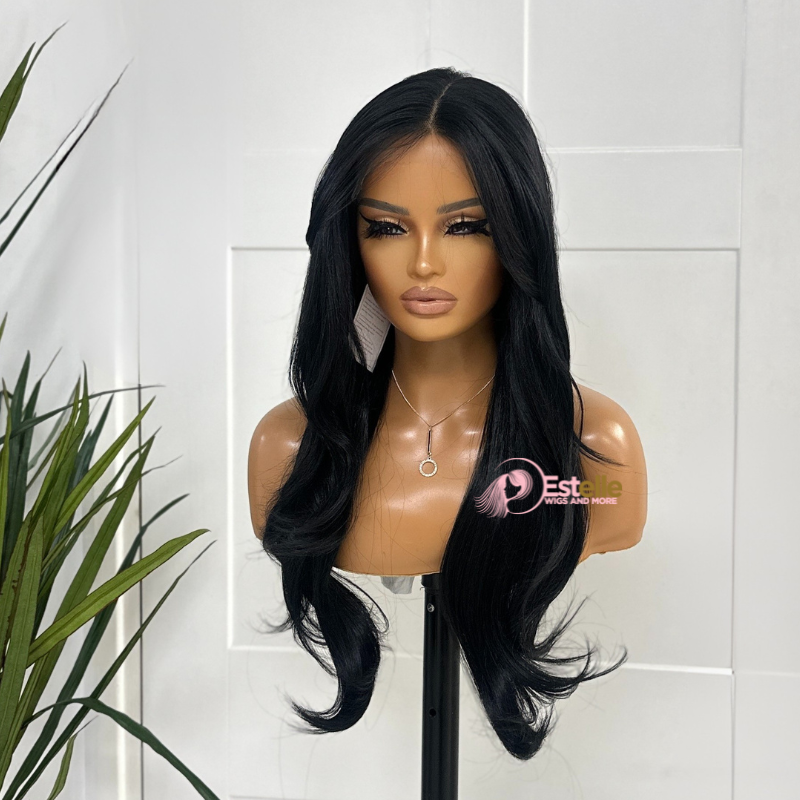 Natural Black Long Layered Synthetic  Lace Front Wig -TRISH