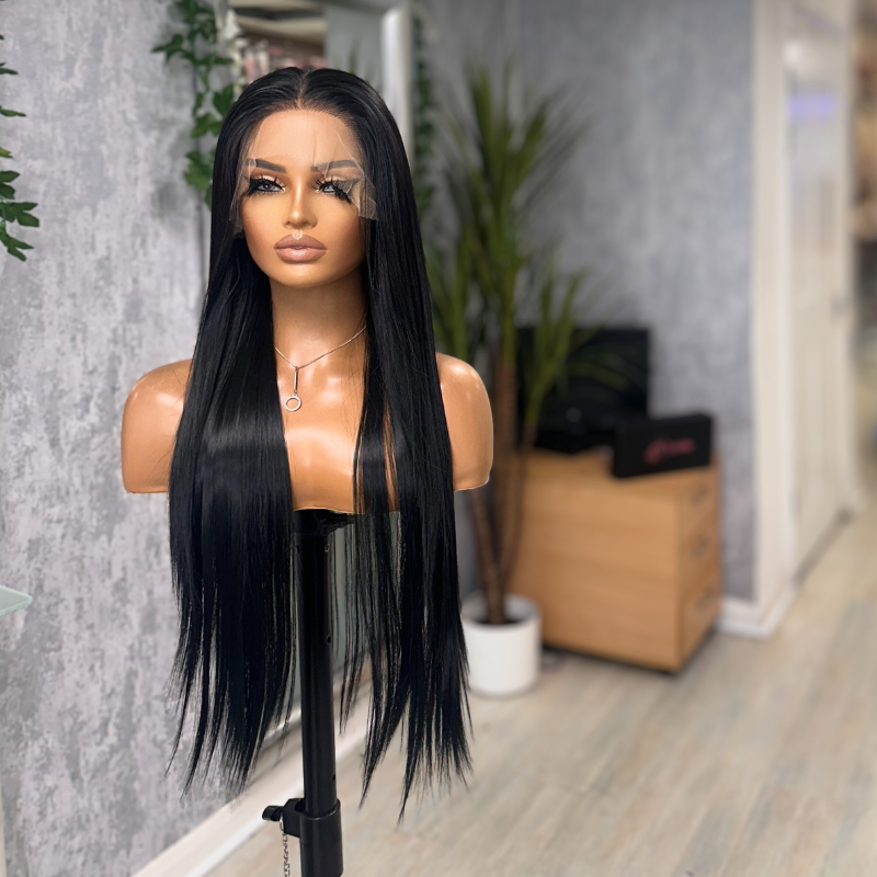 Zaria -26 Inch Jet Black Straight Lace Front Wig | 13x6 Swiss Lace Wig - estellewigsandmore.co.uk