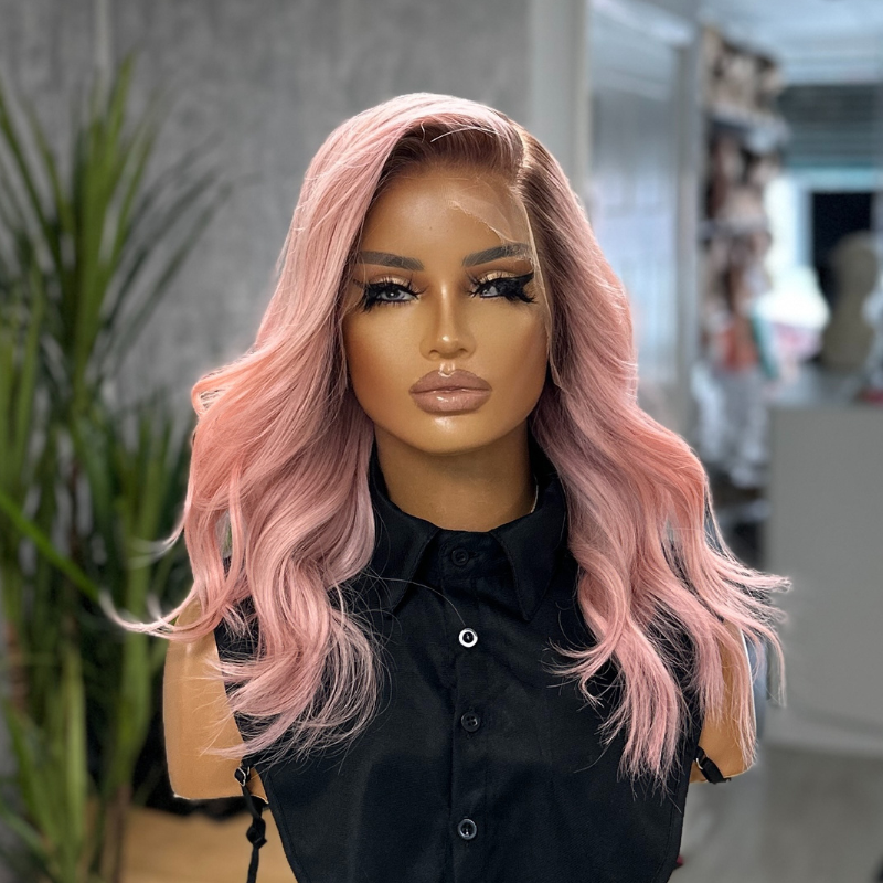 Camellia-14'' Soft Pink  Human Hair HD  Lace Front Wig - estellewigsandmore.co.uk