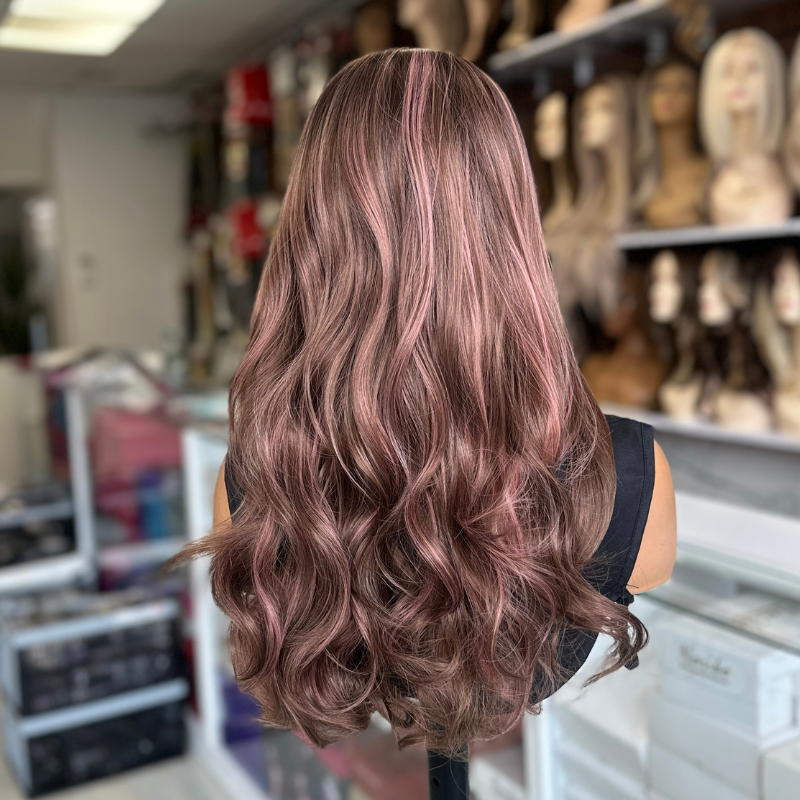 Light Brown Pink Balayage Heat Safe Synthetoc Lace Front Wig-Selina - estellewigsandmore.co.uk Synthetic Lace front wig