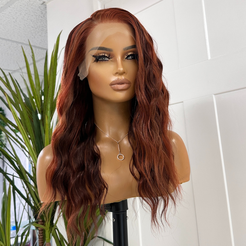 Perruque synthétique à lace front rouge cuivré et auburn - IVY