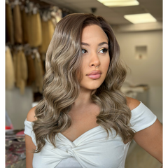 VERA-Rooted Ash Brown Mix  Wavy Synthetic Lace Front Wig