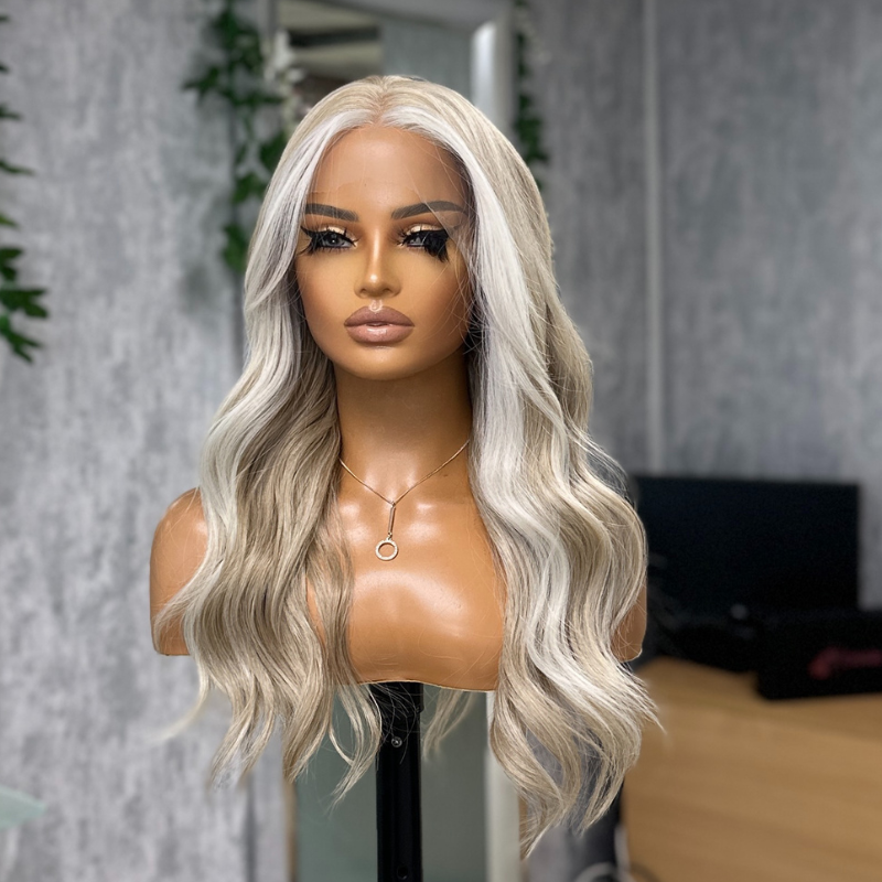 Alba -Icy Champagne Blonde Lace Front Wig | Long Wavy Platinum Blonde Wig - estellewigsandmore.co.uk